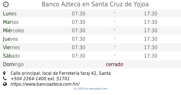 Banco De Occidente Santa Cruz de Yojoa horarios contactos